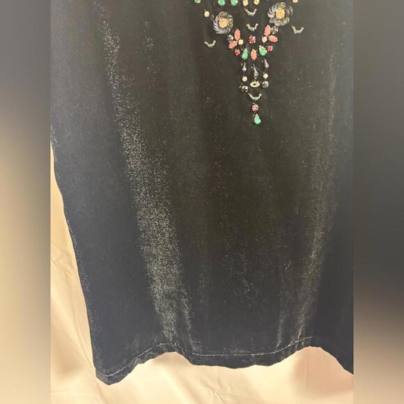 Retro Black Velvet Beaded Jeweled Sleeveless Cut Out Back Mini Shift Dress SizeL - Picture 14 of 15
